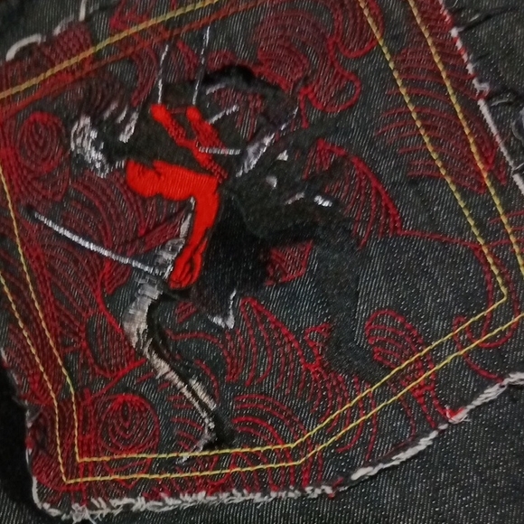 Vintage Red Monkey Men's Blue Jeans with Unique Pocket Design By Martin Ksosoh - Picture 3 of 14